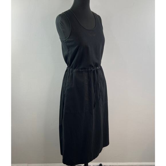 EILEEN FISHER Black Twill Dress Cotton Drawstring Scoop Neck Size 2XS FLAW - Picture 4 of 9